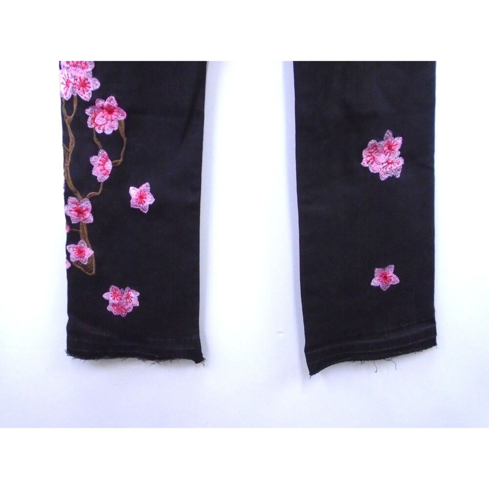 Manfinity Cherry Blossom Embroidered Stacked Jeans Womens Black Denim Size 28 - Picture 8 of 9